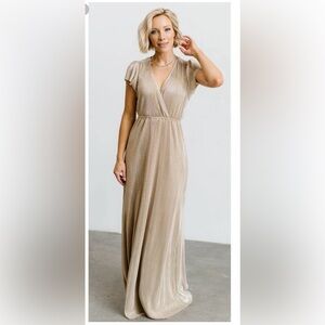 Elegant Cream Metallic Pleated Maxi Dress, See and be Seen, Baltic Born
